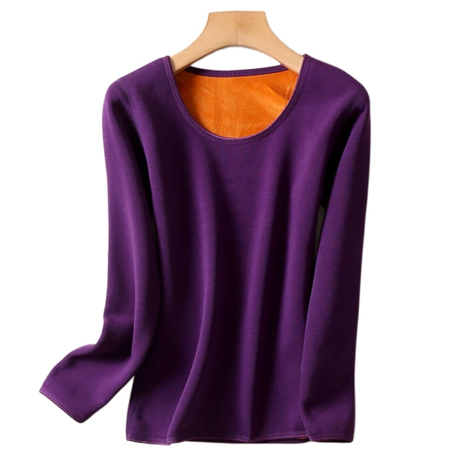 SUCADA Women's Thermal Underwear Tops, Women's thermal underwear lined with wool bottom coat Thermal undershirt Long sleeve thermal shirt for women's winter wear (Color : Hortel�, Size : XL 60-65Kg