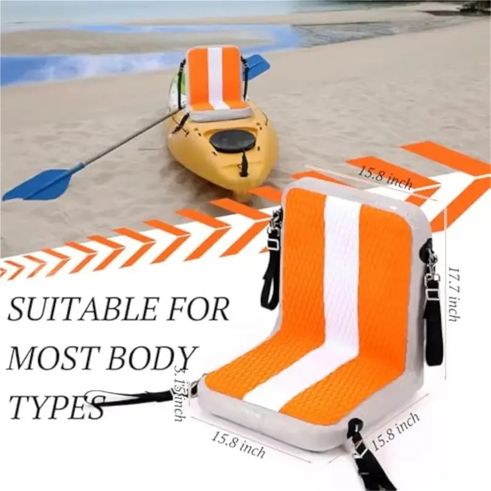 Kompatibel for aufblasbare Kajaks und SUP | Gepolsterter PVC-Sitz mit D-Ringen; Passend for die meisten Kanus, Fischerboote und Paddleboards.