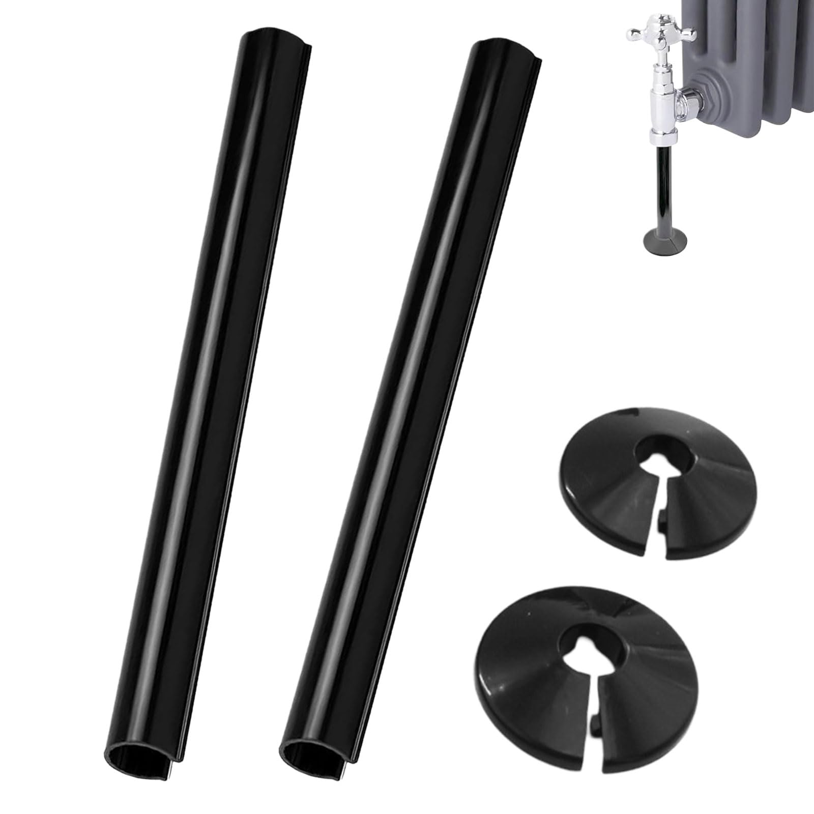 2 Pack Black 15mm x 200mm Radiator Pipe Collar Covers for Home Finishing