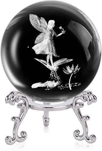 Miniatura 7 de DomeStar Bola de cristal con soporte, bola de cristal láser 3D de hada, libélula de cristal, pisapapeles para regalo de cumpleaños, hogar, deshierbe