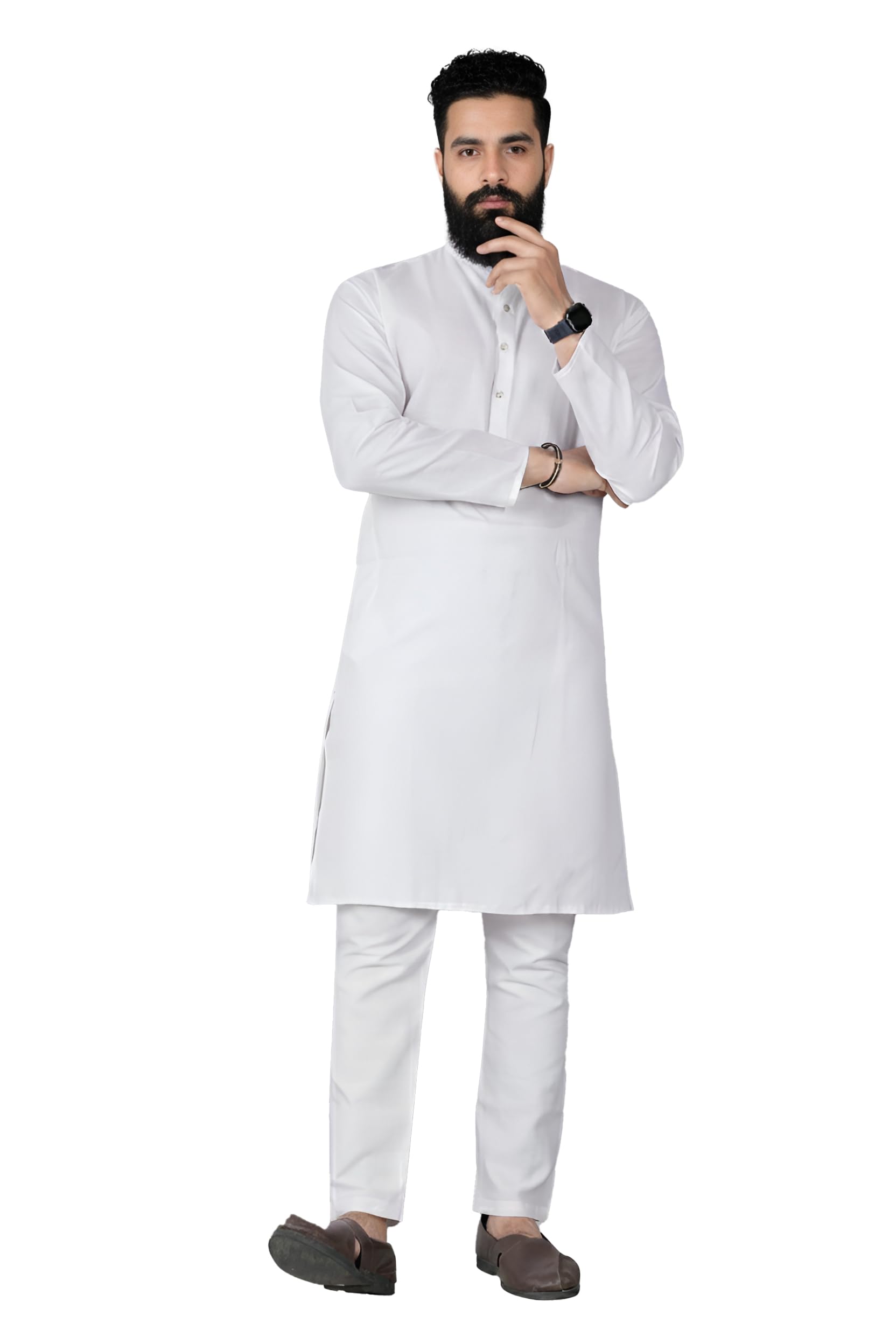 kamosa Men's Plain Cotton Blend Linen Slim Fit Kurta Pyjama Set-picture-40