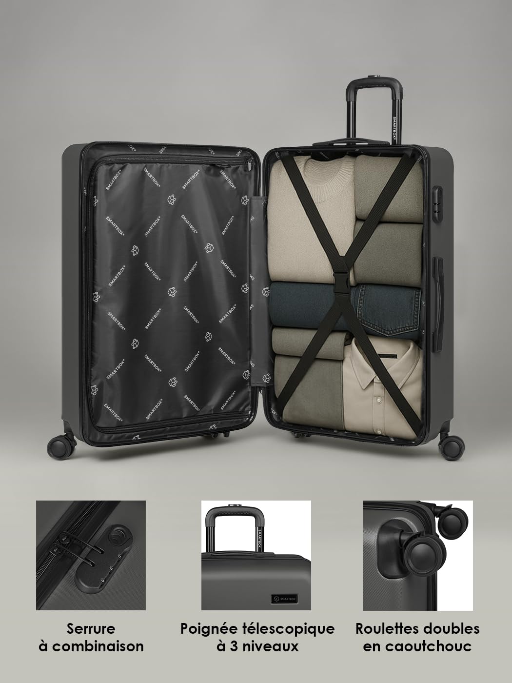SMARTBOX Set de valises rigides 3 pièces Trolley Cabine Moyenne Grande 4 Roues Edition 05