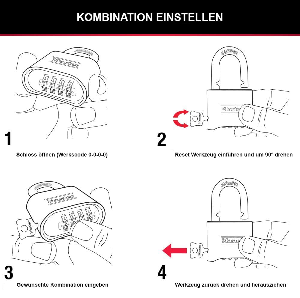 MASTER LOCK 175EURDLH Kombinationsvorhängeschloss 51mm Vollmessing Bügel 57mm