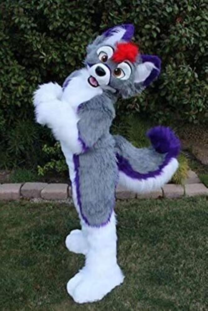 PROPSCOS Husky Dog Fox Grey Purple White Mascot Costume Long Fur Wolf Fursuit
