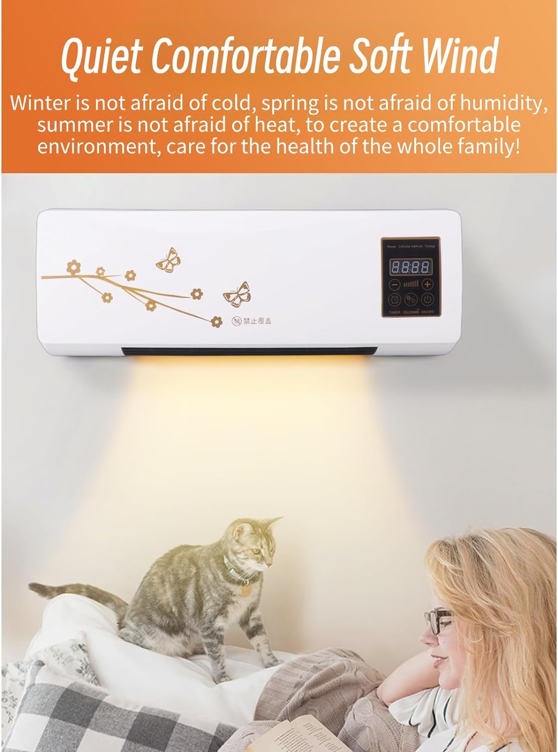 Tragbarer Nature Wind Heizlüfter mit Fernbedienung, LED-Timer, leiser Touch-Steuerung, tragbarer kleiner Heizlüfter für den Innen- und Außenbereich