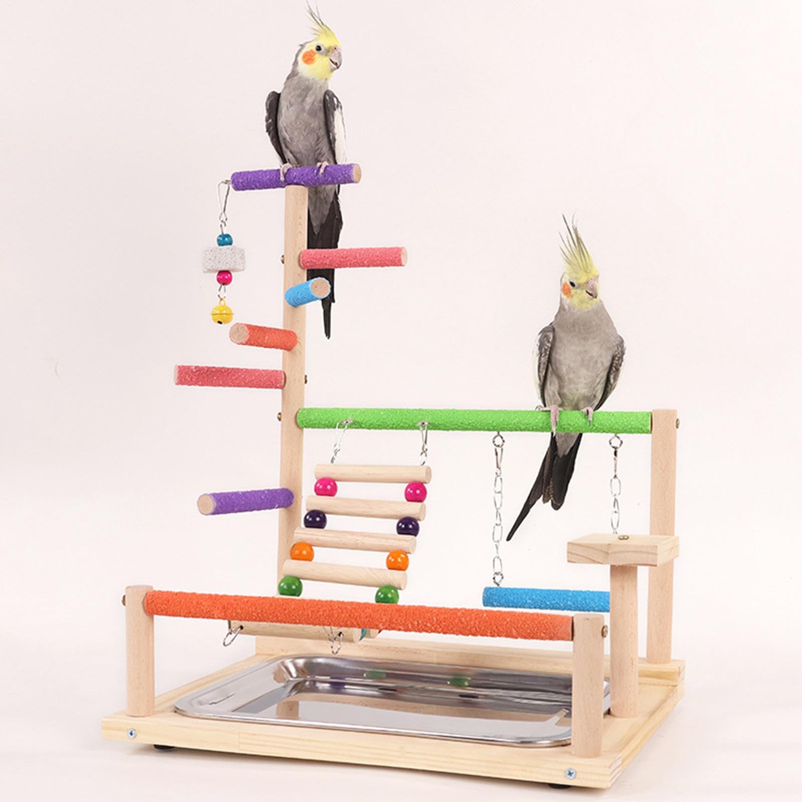 F Fityle Puesto de Juegos para Loros, Parque Infantil para pájaros, Percha de Madera, Gimnasio, Parque Infantil, Soporte de Percha de Madera para cacatúas,