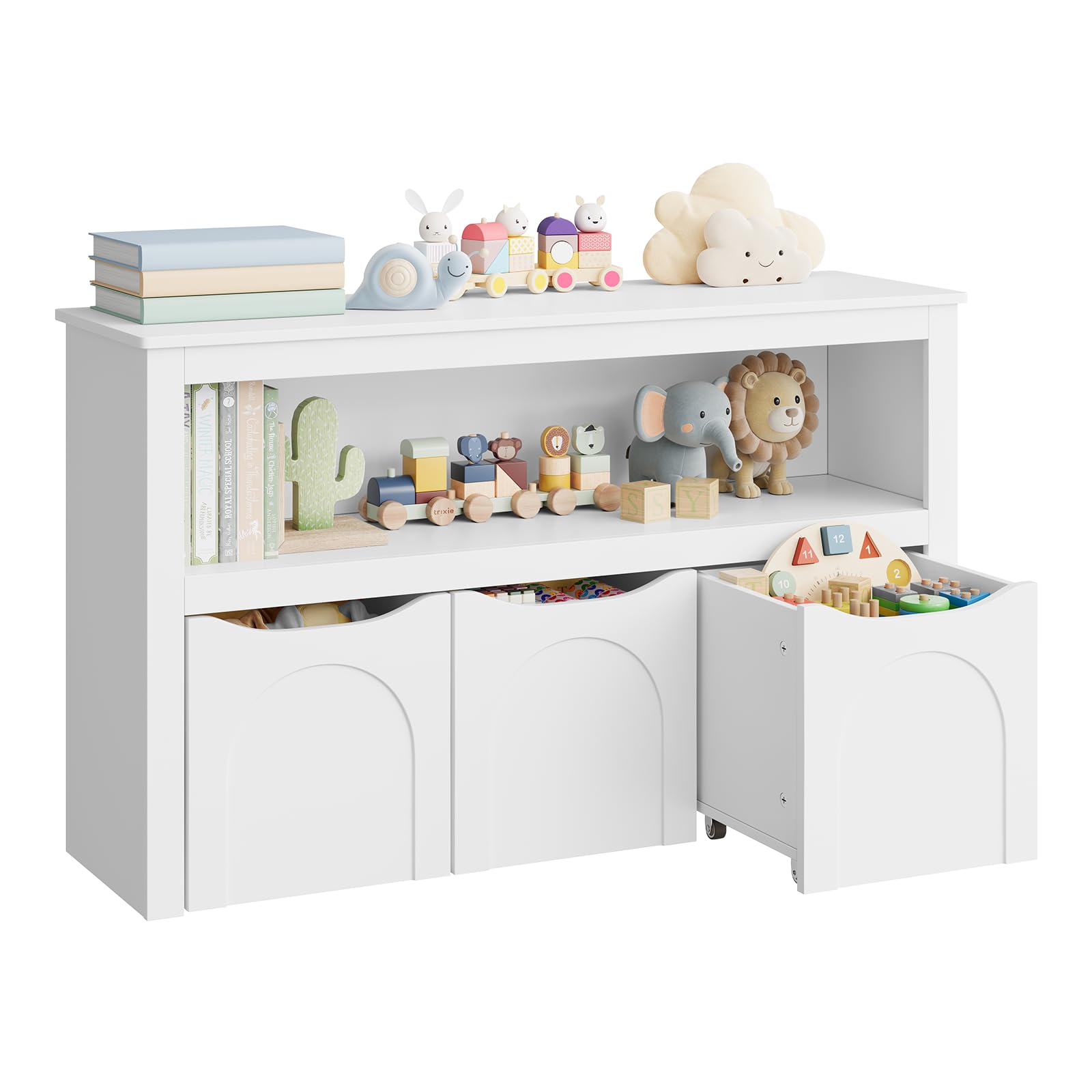 WOLTU Meuble Rangement Enfant, avec 3 Tiroirs Roulants, 1 Casier Ouvert