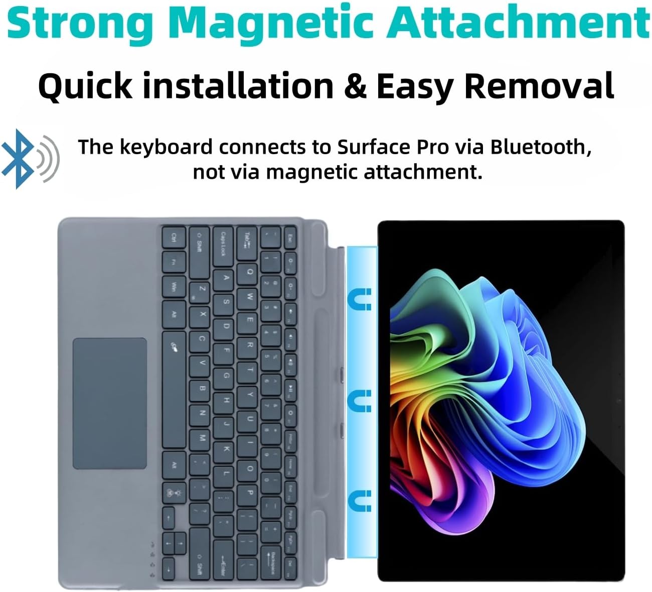 Keyboard for Microsoft Surface Pro Copilot+ (11th Edition) / Pro 11 / Pro 10/9 / 8 / X, 13 inch, Detachable Type Cover with Touchpad, Without Backlit & Pen Holder (Fossil)