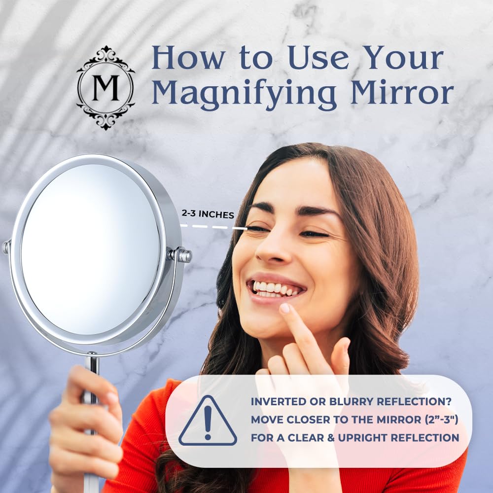 MIRRORVANA Miroir grossissant x3, miroir rond pour salle de bain, miroir de table pour maquillage avec rotation à 360, miroir loupe sur pied 3 fois et 1 fois, 18 cm (28 cm