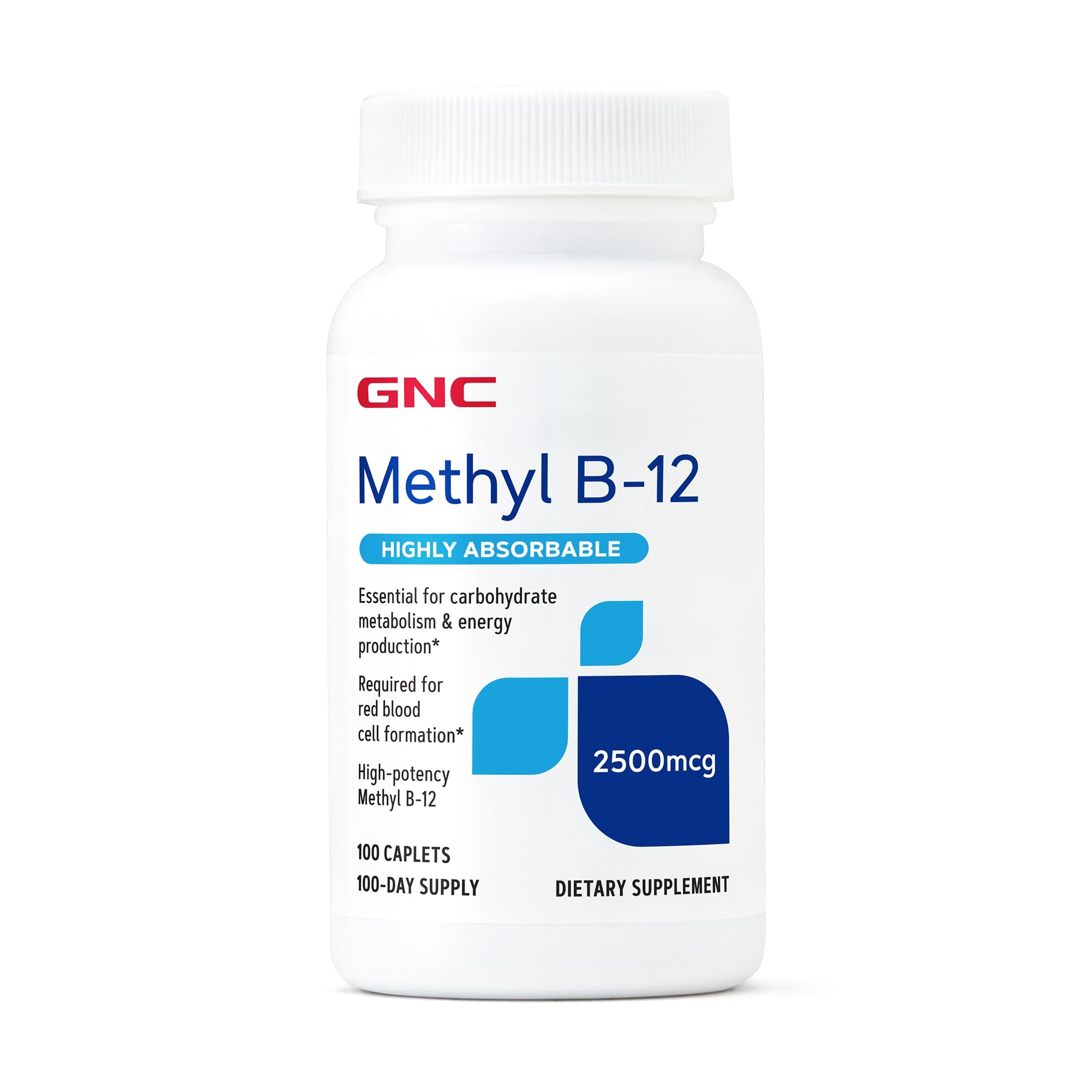 GNC Methyl B12 2500mcg Supplement, Essential for Carbohydrate Metabolism and Energy Production, 100 Servings