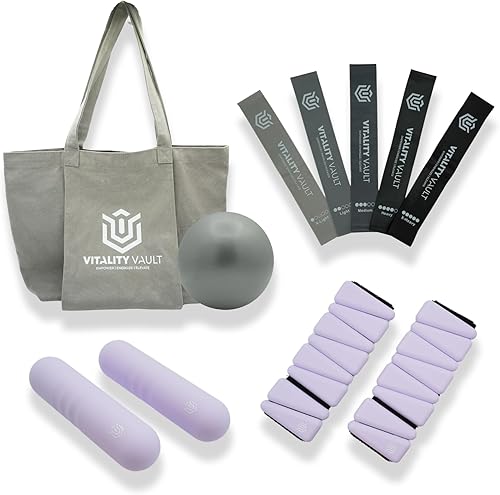 Miniatura 11 de Pilates Pro Power Pack – Esenciales de entrenamiento – Pesas de mano de 2.2 libras, pesas de tobillo/muñeca de 2.2 libras, bandas de resistencia,