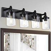 Vista 10 de Lámpara de tocador moderna negra para baño, 5 luces de baño, sobre espejo con pantalla de vidrio transparente, lámpara de montaje en pared, luces