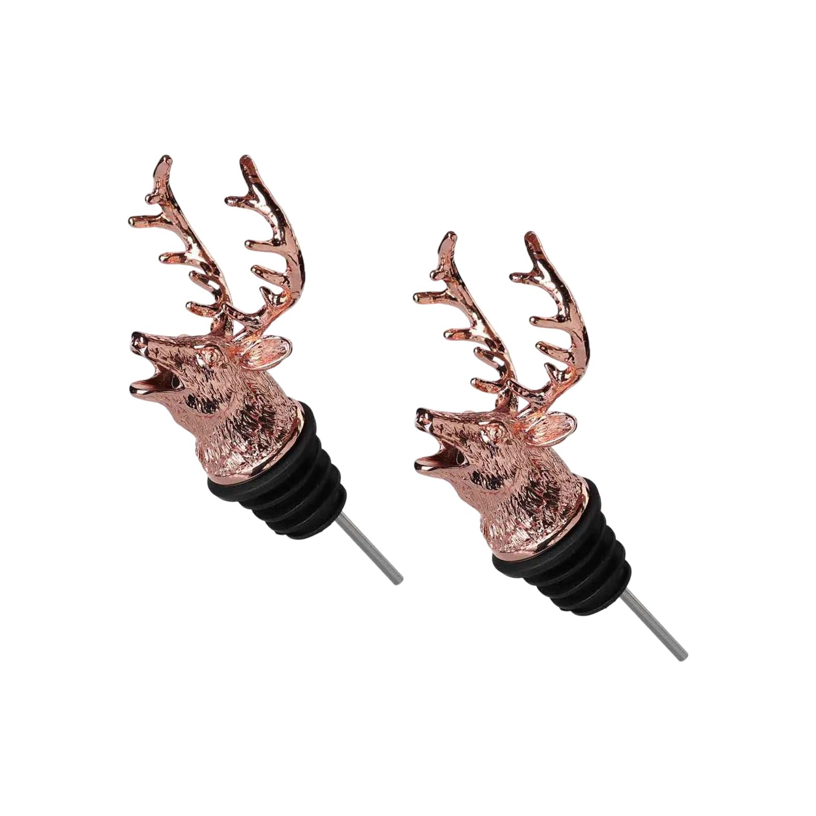 Shurhome 2Pcs Liquor Pour Spouts Steel Deer Head Wine Bottle Dispenser Pourers with Stopper for Kitchens Leak Proof Design Deer Head Wine Pourer