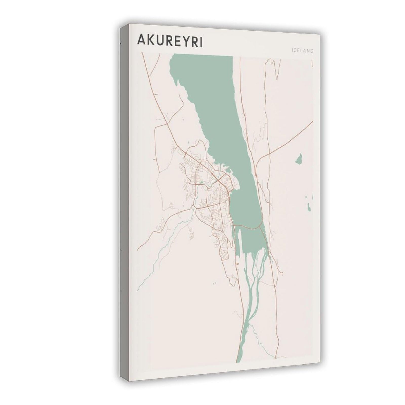 HEYANM Akureyri Map Poster Akureyri Print Poster Wall Art Iceland Travel Gift Farmhouse Decor Canvas Poster Bedroom Office Room Decor Gift Frame 24x36inch