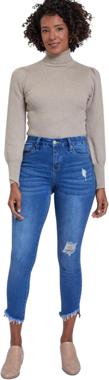 Royalty for Me Womens Royalty for Me Women's Curvy Fit High Rise Frayed Slanted Ankle Jean - Image 4