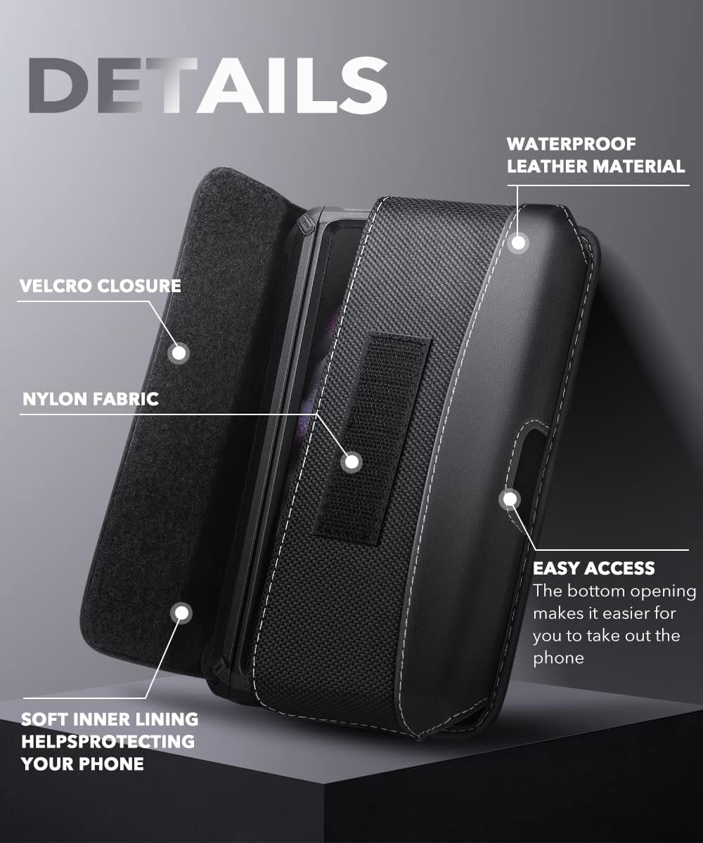 SUPCASE Galaxy Z Fold 6 Case with Belt Clip, Military-Grade Drop Protection, Wear-Resisting Leather Pouch Cover for Z Fold 6/5/4/3, Black