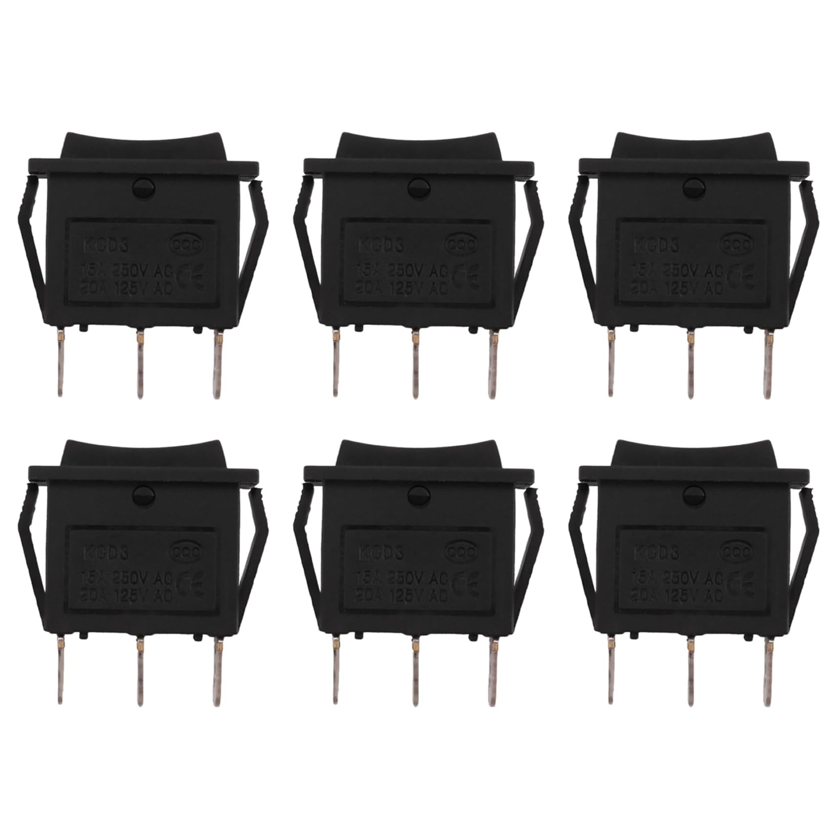 Jnchdghwa Black 6X Ac15a/250V 20A/125V 3 Pin Spdt -On 3 Position Snap Rocker Switch