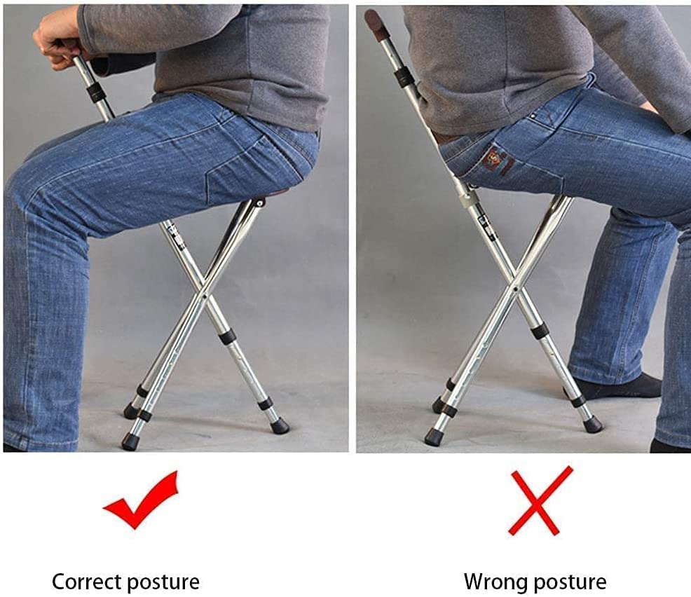 Canne réglable pliante anti fatigue avec assise 3 jambes et torche intégrée - 4