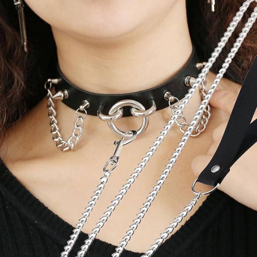 Amazon.com: JNKET Rivets Choker Punk Hauling Chain PU Leather