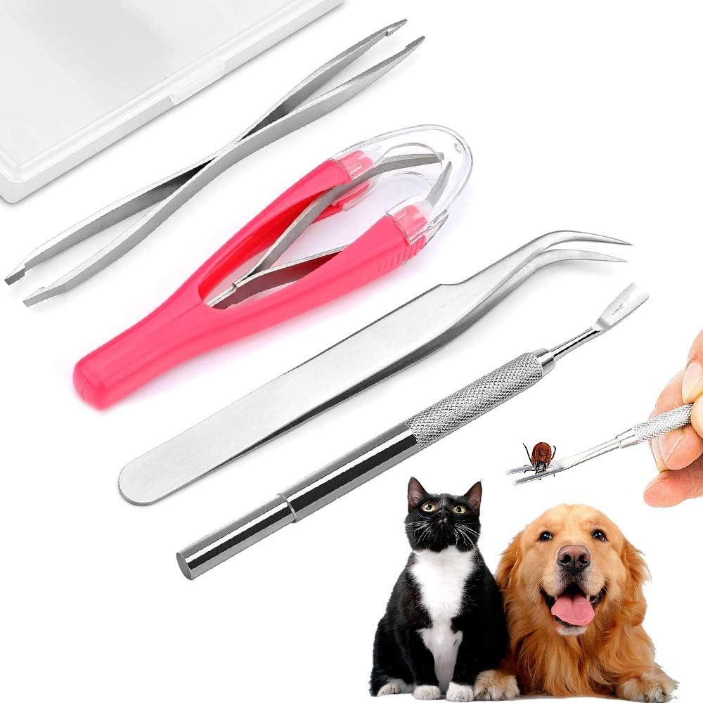 ZAWTR Tick Remover Tool Set, Tick Removal Tweezers for Pet Dogs Cats