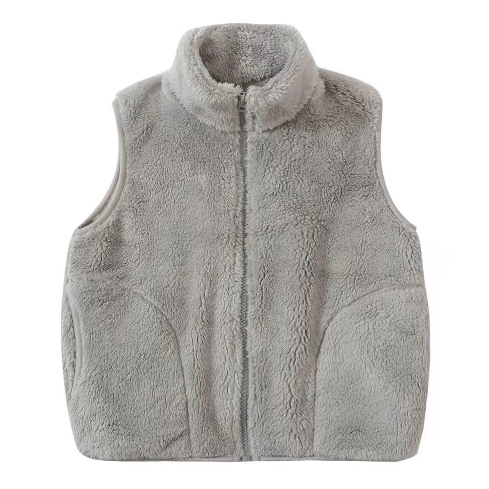 Girls Boys Zippered Vest Warm Soft Fleece Outerwear Jacket with Pockets 3-12 Years