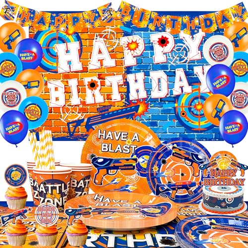 Vajilla temática de dardos de 108 piezas con platos y tazas para cumpleaños