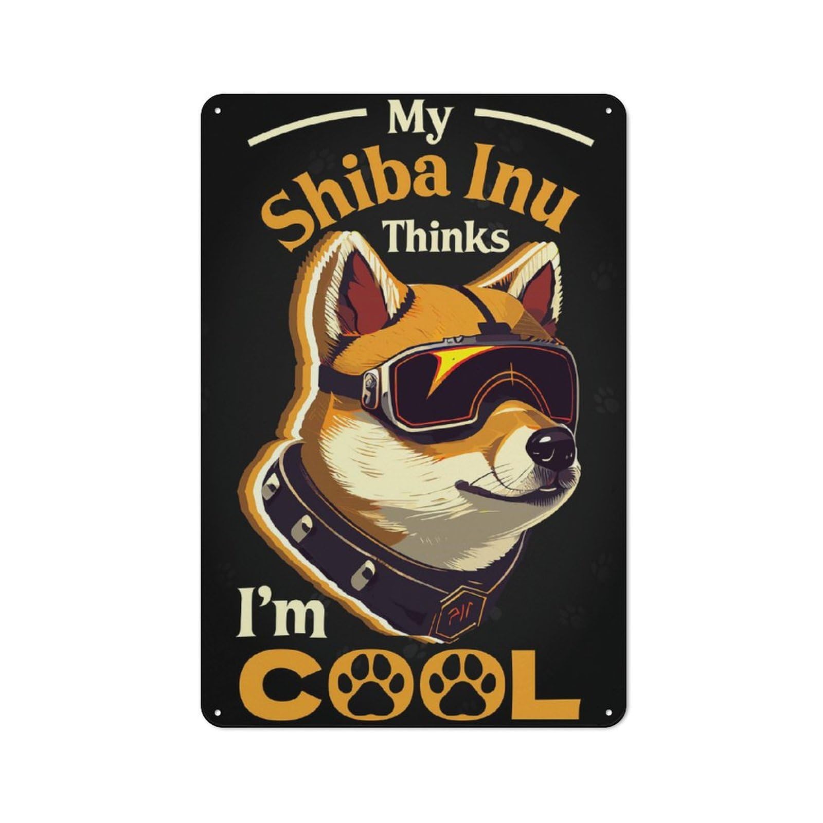 Junmoney Style-12 Metal Wall Sign 30X20cm Featuring Cool Cyber Dog Shiba Inu For Living Room Wall, For Feature Wall Decorators