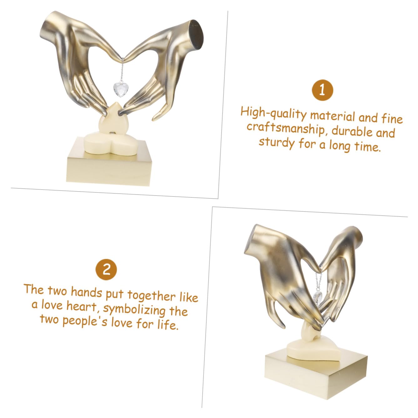 Lurrose Herzfigur aus Kunstharz Liebesstatue Paar Hände Ornament Tischdekoration Valentinstag Jubiläumsgeschenk Beige