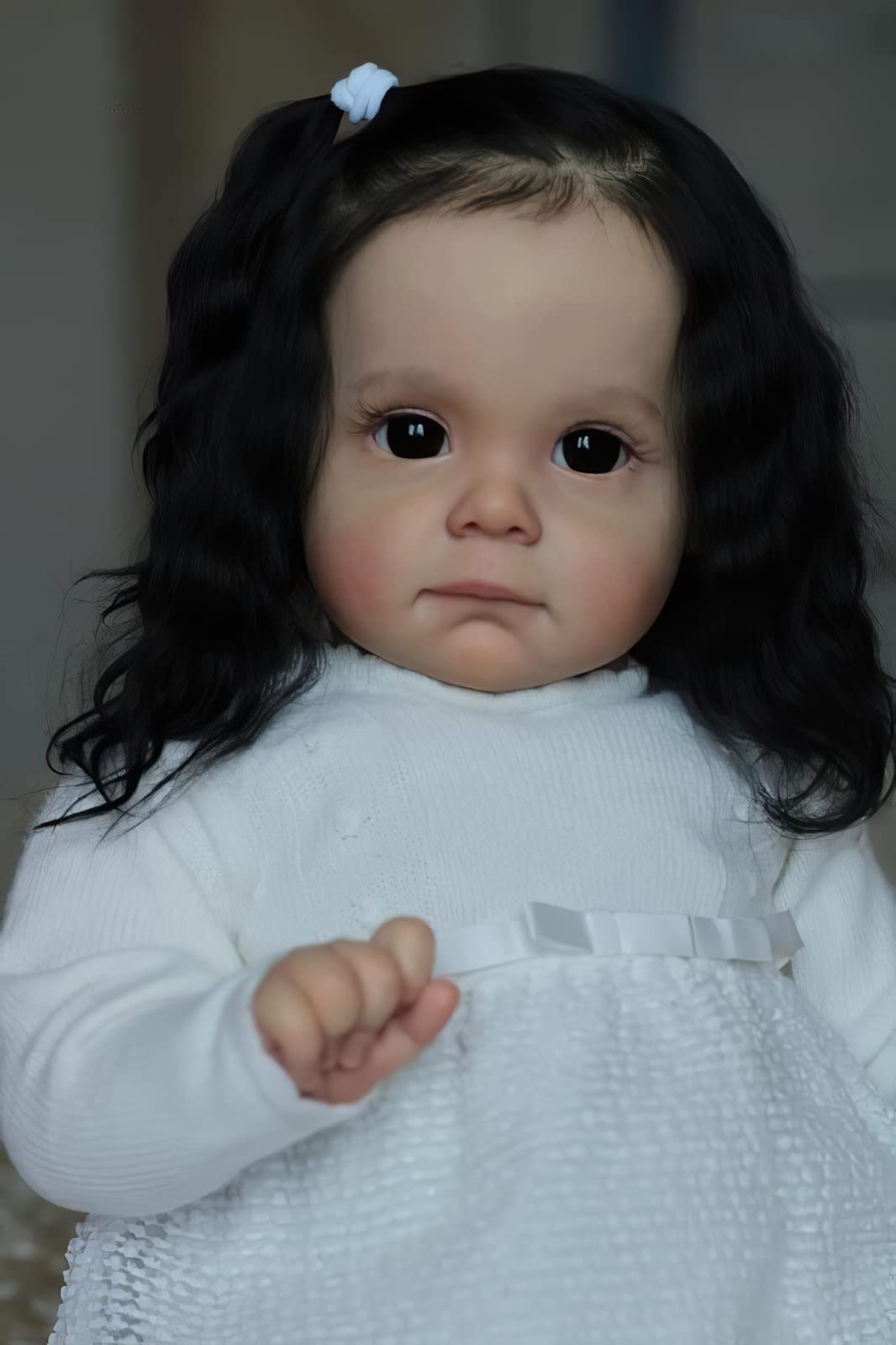 MineeQu 60CM Lebensechte riesige Größe Sanfte Berührung Wiedergeborene Babypuppen mit verwurzelten schwarzen Haaren detaillierte Malerei realistische Neugeborene Prinzessin Kleinkind Geschenkset