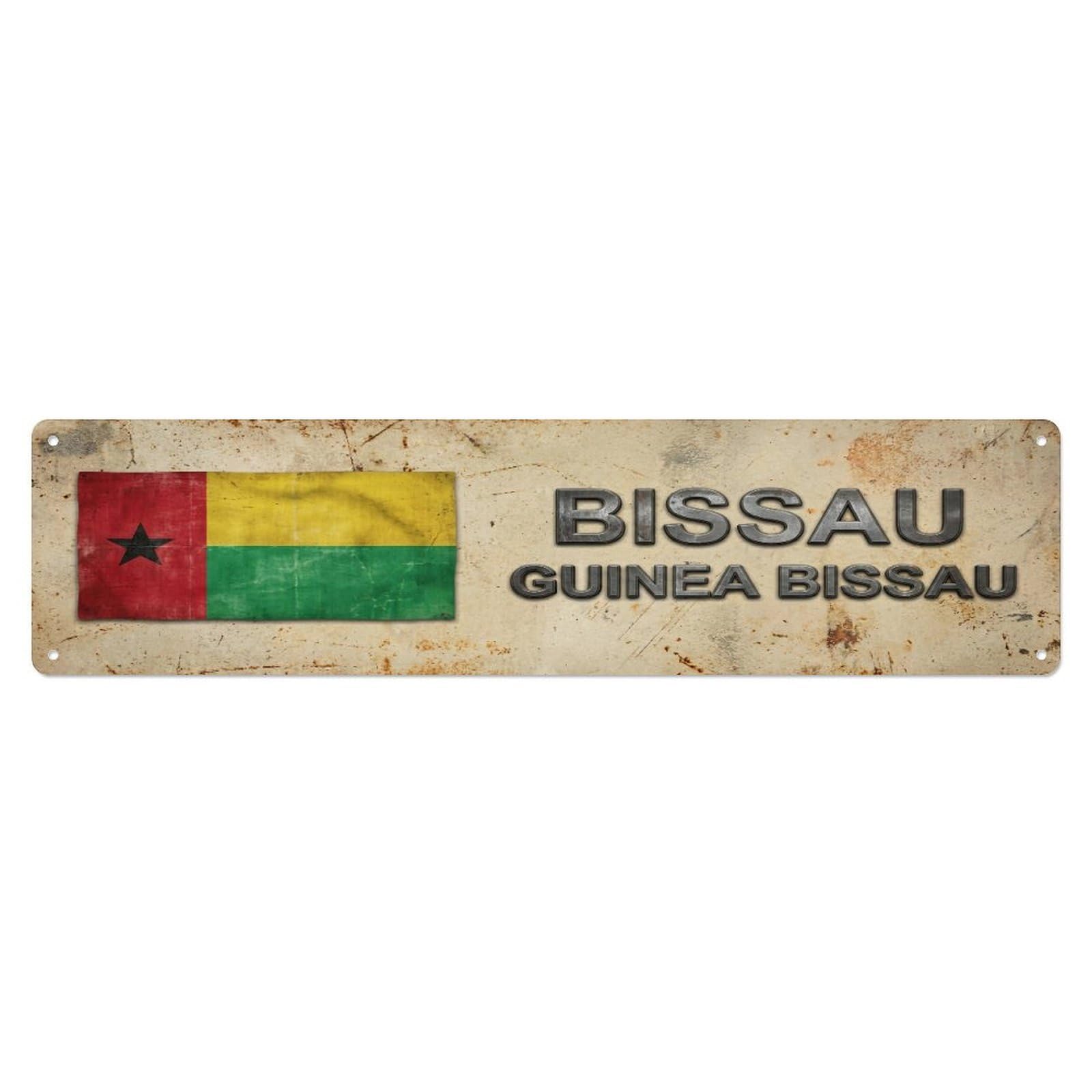 Okahys 4X16inch(10X40cm) Vintage Bissau Guinea Bissau Flag Decor Rustic Travel Metal Tin Sign