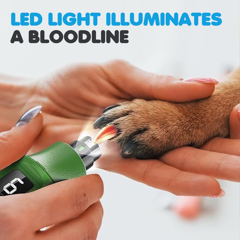 Molinillo de uñas para mascotas para perros y gatos, recortador de uñas recargable USB con luz LED y 7 velocidades, herramienta silenciosa de aseo de uñas para un cuidado suave de las patas