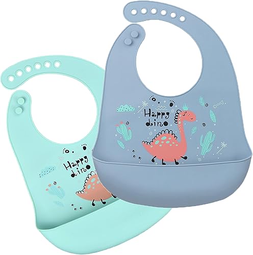 Miniatura 9 de Eimmabey Baberos de silicona para bebés y niños pequeños, 2 juegos de baberos de alimentación para niños y niñas, baberos ajustables suaves e
