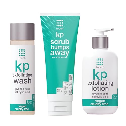 TOUCH Bundle of Keratosis Pilaris Exfoliating Body Wash, Exfoliating Body Lotion, and KP Scrub Bumps Away Exfoliating Body Scrub with 10% AHA (3
