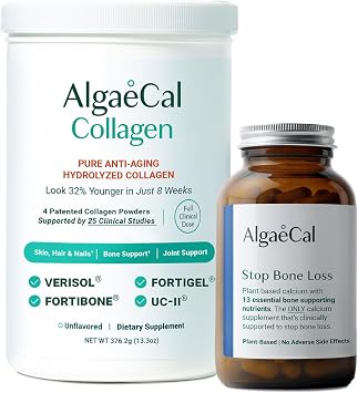 ALGAECAL Calcium & Collagen Bundle Hydrolyzed Collagen Complete with Clinically-Supported Verisol, Fortibone & Fortigel, Plus 13 Bone Supporting Minerals and Vitamin D3 for Bone Health & Anti-Aging