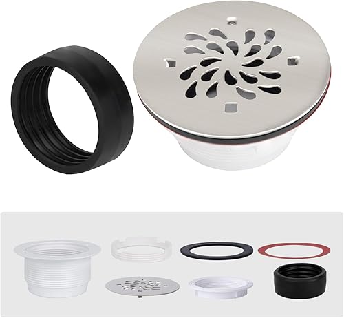 Miniatura 10 de Uni-Green Drenaje redondo de base de ducha de 4-1/4 pulgadas, drenaje de ducha de compresión de PVC de 2 pulgadas, acero inoxidable 304 con goma