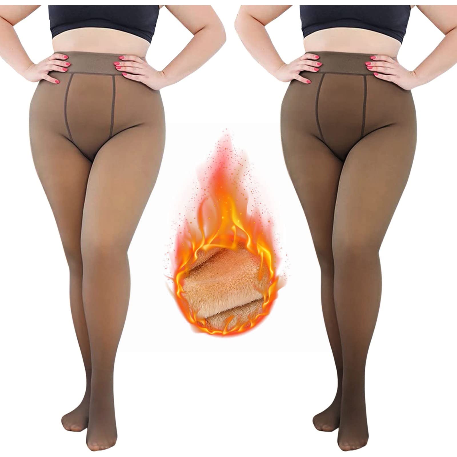 MJGkhiy Medias de forro polar para mujer, medias falsas translúcidas cálidas, acolchadas, elegantes medias térmicas sin costuras curvas, medias de felpa gruesas, medias de invierno térmicas, 2