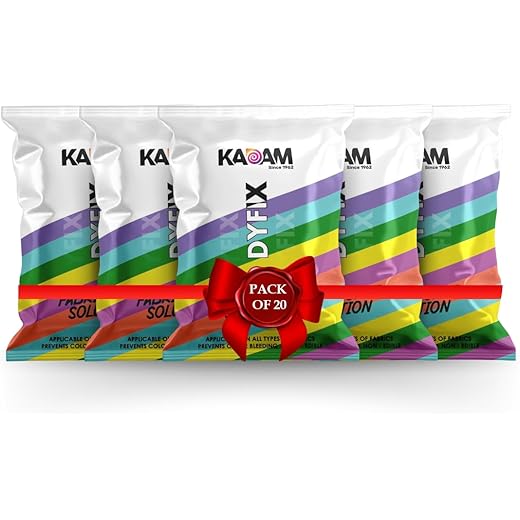 Kadam DyFix Color Fixer- Pack of 20 Sachets | Color Guard for All Fabrics | Prevents Fading & Cross Staining | Non-Toxic, Anti-Fade, Formaldehyde-Free | Colour Fixer Protects Vibrancy in Tie-Dye