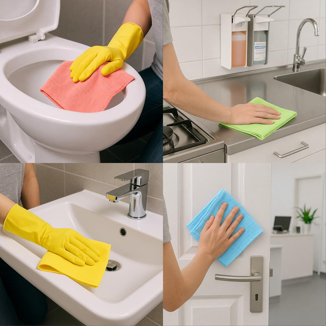 G.I.V. 50x Mikrofaser Reinigungstücher Hellblau 250gsm - Microfasertücher 40x40cm, Streifenfrei & Saugstark - Lappen für Haushalt, Gastronomie, Auto, Werkstatt - Putztücher 4-Farb-System