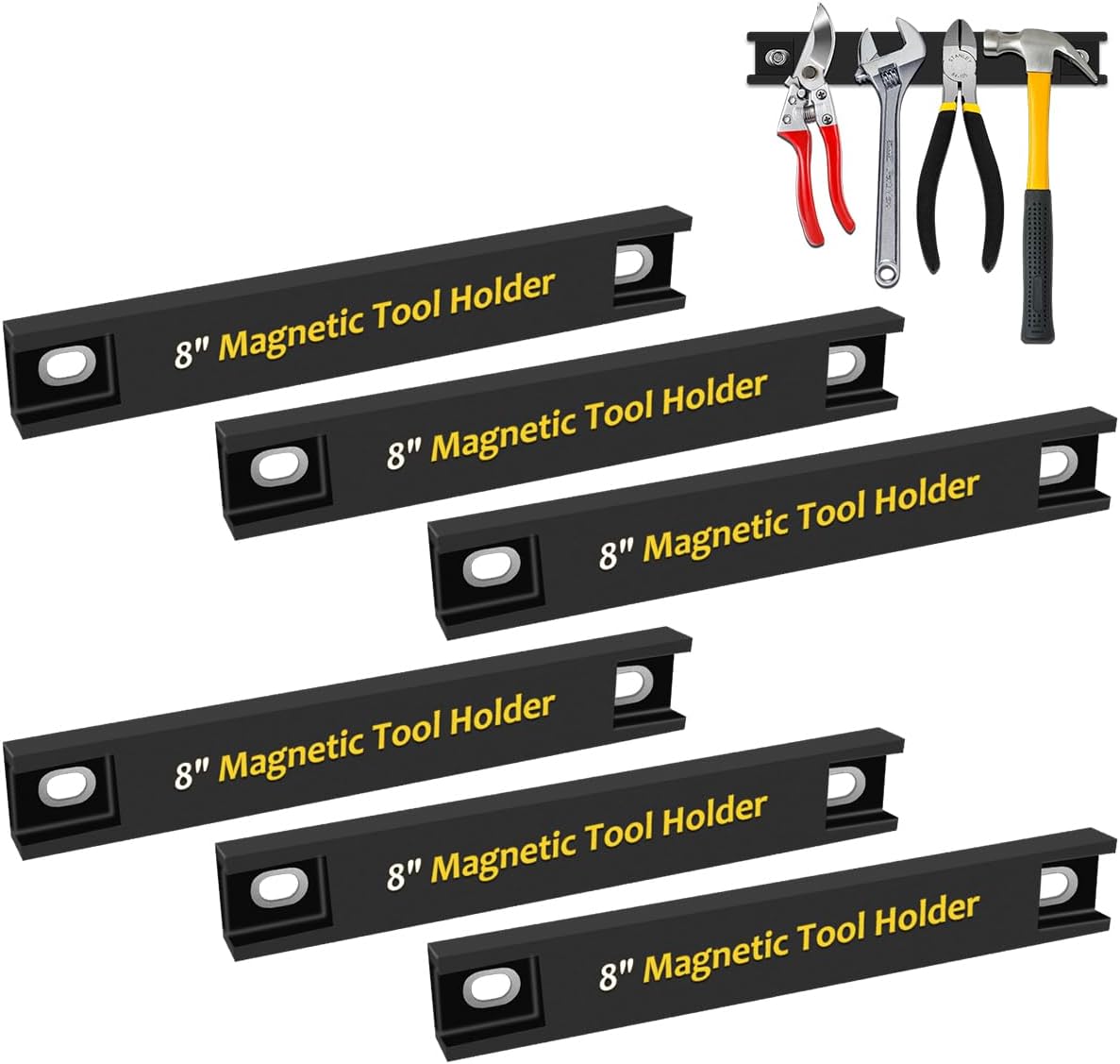 UCINNOVATE 6 Pack Magnetic Tool Holder with Rubber Protection, 8' Heavy Duty Tool Magnet Bar, Storage Organizer for Garage Shop Wall Workbench Screwdriver Pliers