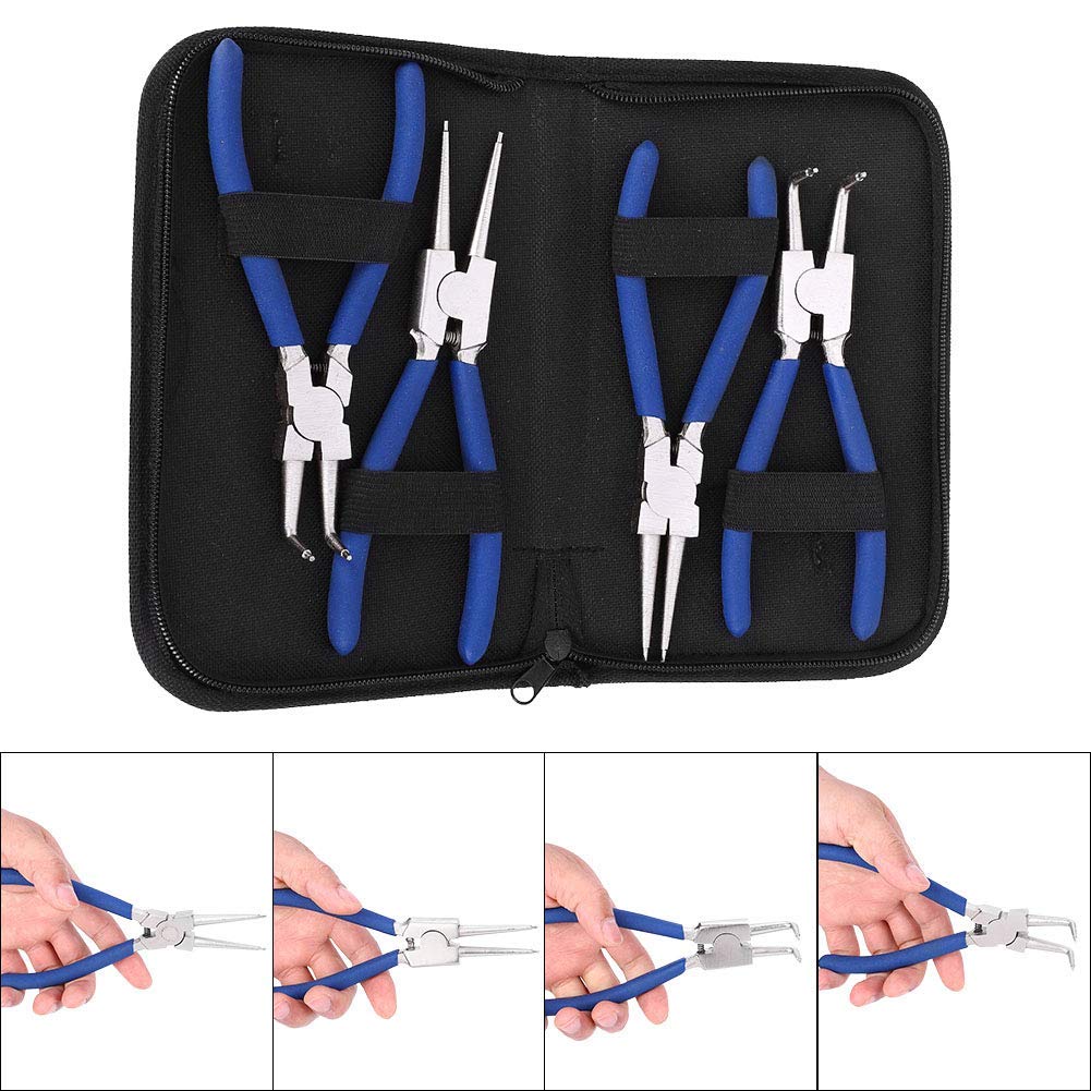 Wakects Alicates para Anillos de Seguridad, Pinzas Interior, 7 Pulgadas, 4 Unidades, para Anillos Elásticos Curvos y Rectos
