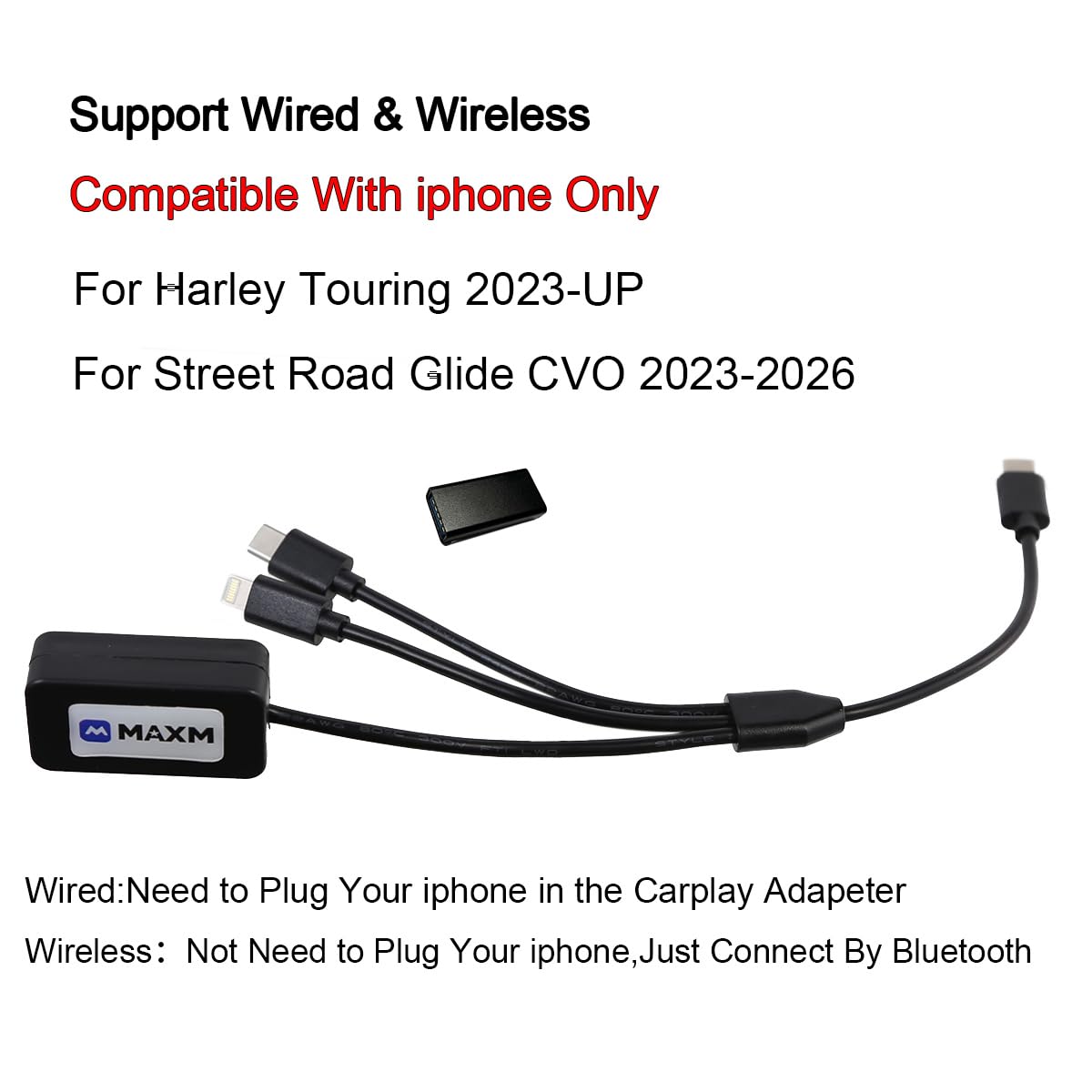 Adattatore wireless CarPlay per moto compatibile con Harley Touring 117 121 Street Road Glide FLHX FLTR 2024 2025 2026 (2023-2026)