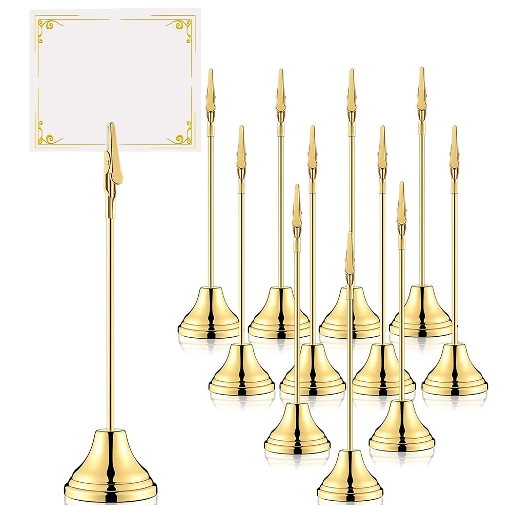 CTRLZS 12Pcs Table Number Holders 9 Inch Place Card Holder with Alligator Clip Metal Table Card Holders Table Number Stands