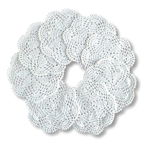 gracebuy 100% algodón Hecho a Mano Crochet Encaje manteles Individuales Posavasos, algodón, Blanco, 7 Pulgadas