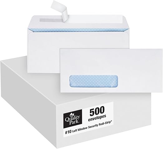Quality Park, #10 Window Envelopes, Redi-Strip, White, 500 per box (69222), #10(4-1/8" x 9-1/2")