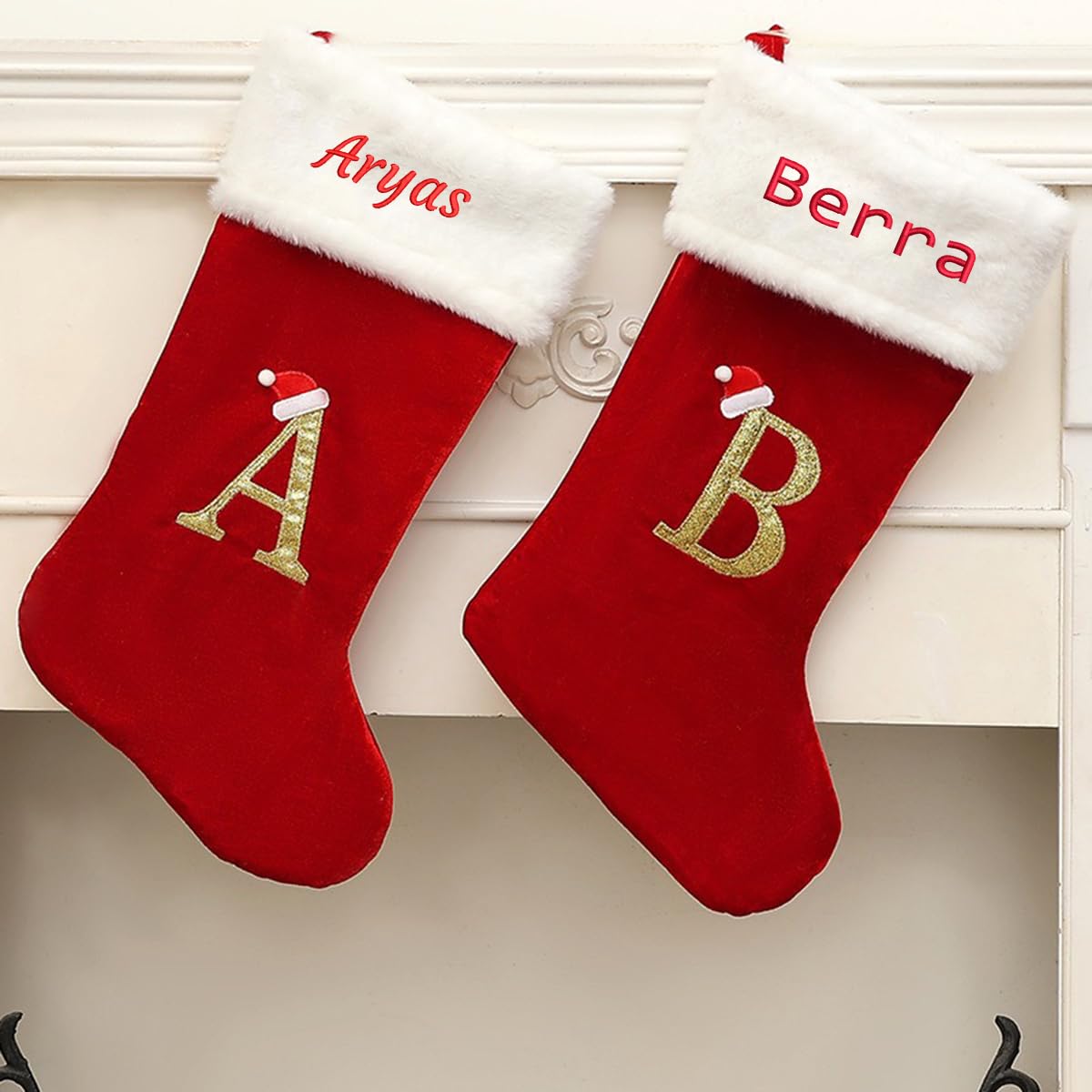 Lot de 4 bas de Noël personnalisés : le cadeau idéal avec initiale de famille pour les fêtes