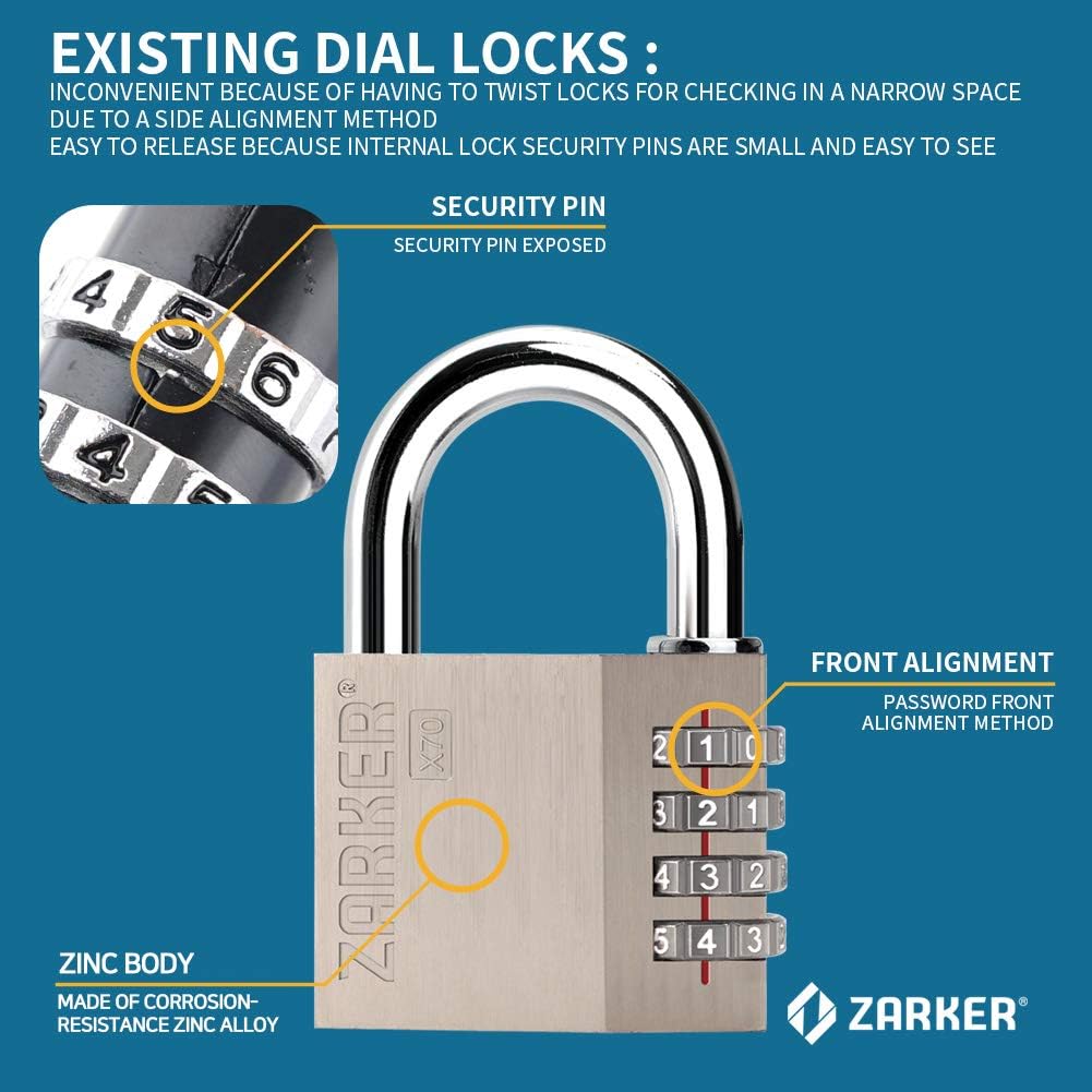 🛒 Crаzу Dеаlѕ [ZARKER] X70 - 4 Digit Heavy Duty Combination Lock, Outdoor Waterproof Padlock , Resettable Lock for Gym, Sports, School, Warehouses, Toolbox, Case, Fence and Storage Unit - 1 Pack