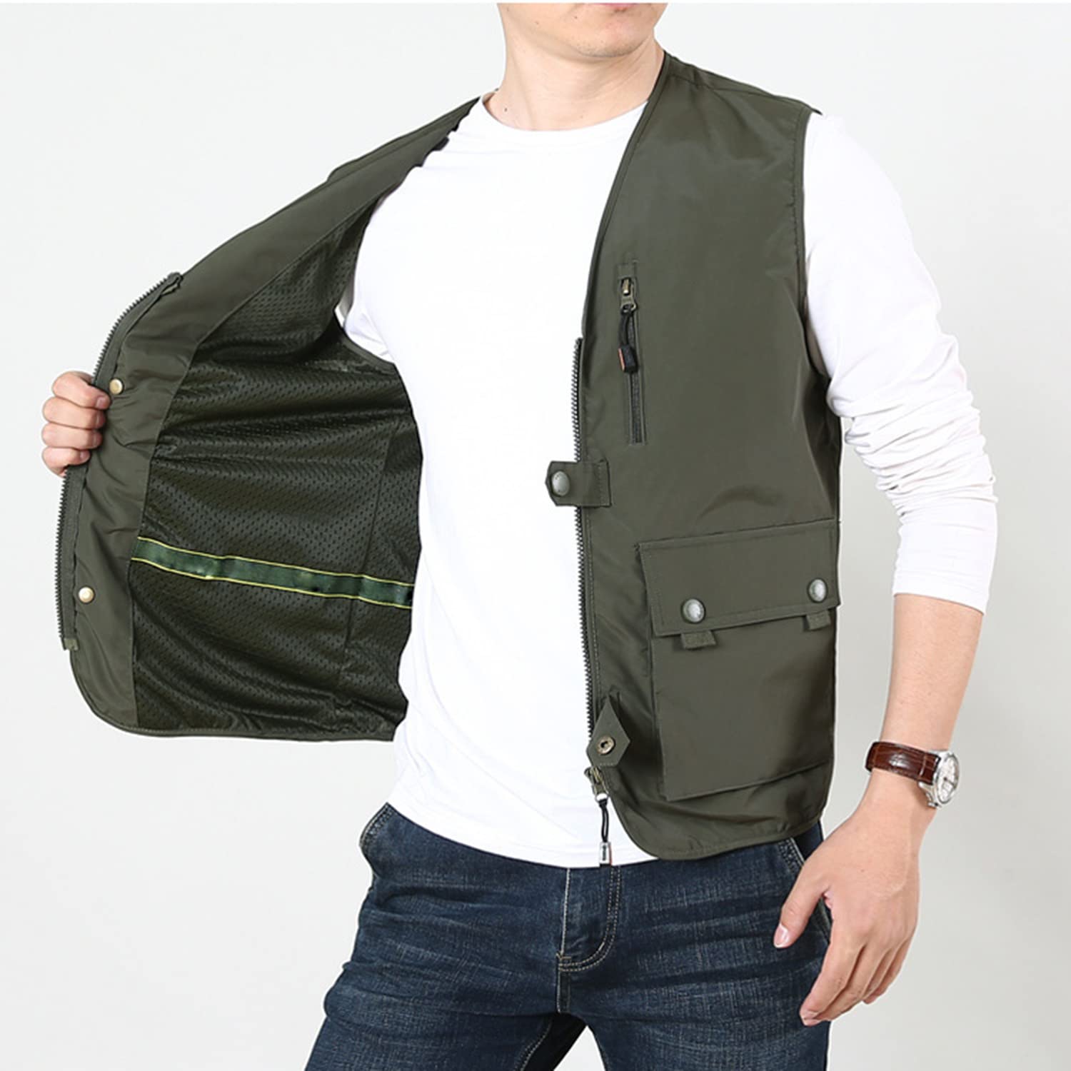 Chaleco Hombre Multibolsillos Chaleco Sin Mangas Transpirable Chaleco Deportes Exterior Chaleco Casual Fotografía Pescachaqueta