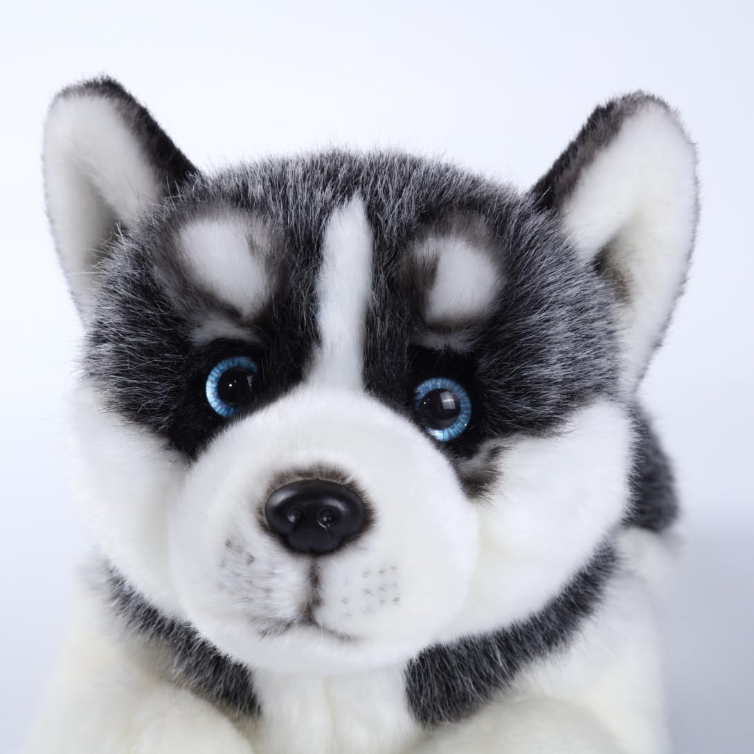 CU-MATE 16'' Siberian Husky Stuffed Dog Animal Simulation-Realistic & Lifelike Soft Handmade Lying Dog Plush Toy Puppy -Present Gift for Boys and Girls