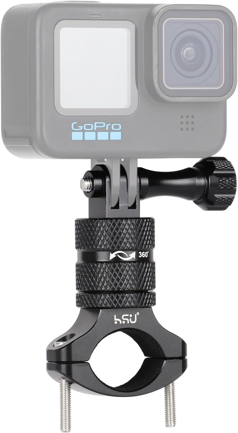 HSU Handlebar Mount for GoPro, 360 Degree Bike Mount Aluminum Alloy for Hero 13/12/11/10/9/8/7/6/5/4/3 and Other Action Cameras (Black)