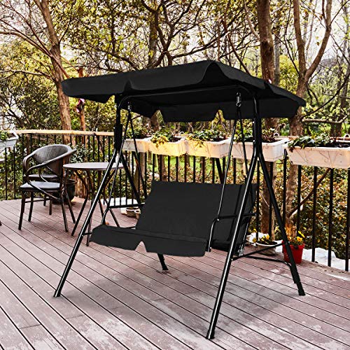 Image of Tangkula 2 Person Porch Swing, Outdoor Swing with Removable Cushions, Solid Steel Structure, Patio Swing with Adjustable Canopy for Porch, Backyard, Garden, Balcony